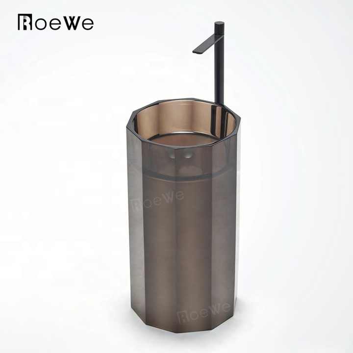 Chậu rửa mặt bằng đá cẩm thạch màu đen đỏ trong suốt, chân đế bằng nhựa nguyên chất, bồn rửa mặt bằng đá cẩm thạch - Daisan Store