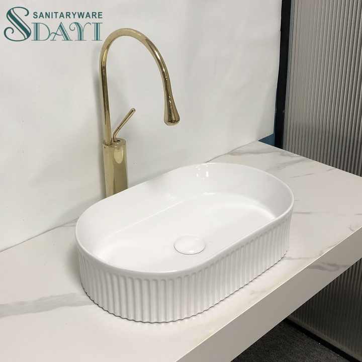 Chậu rửa mặt hiện đại cao cấp SDAYI bằng sứ vân trắng, bàn WC, bồn rửa mặt hình bầu dục bằng gốm, chậu rửa tay - Daisan Store