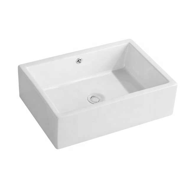 Chậu rửa mặt hình chữ nhật bằng gốm không có lỗ vòi cho tủ lavabo - Daisan Store