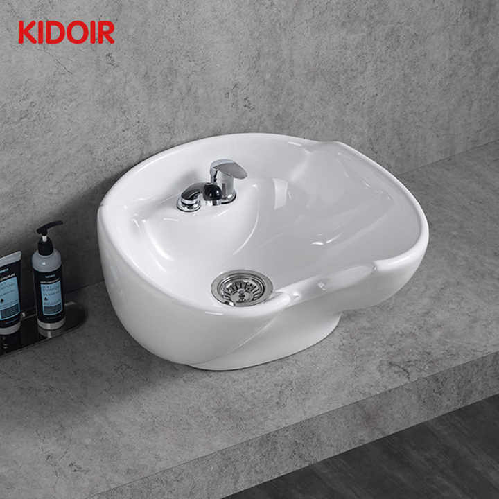 Chậu rửa mặt Kidoir Baber Shop bằng sứ cao cấp màu trắng, chất lượng cao, dùng để gội đầu tại salon làm đẹp - Daisan Store
