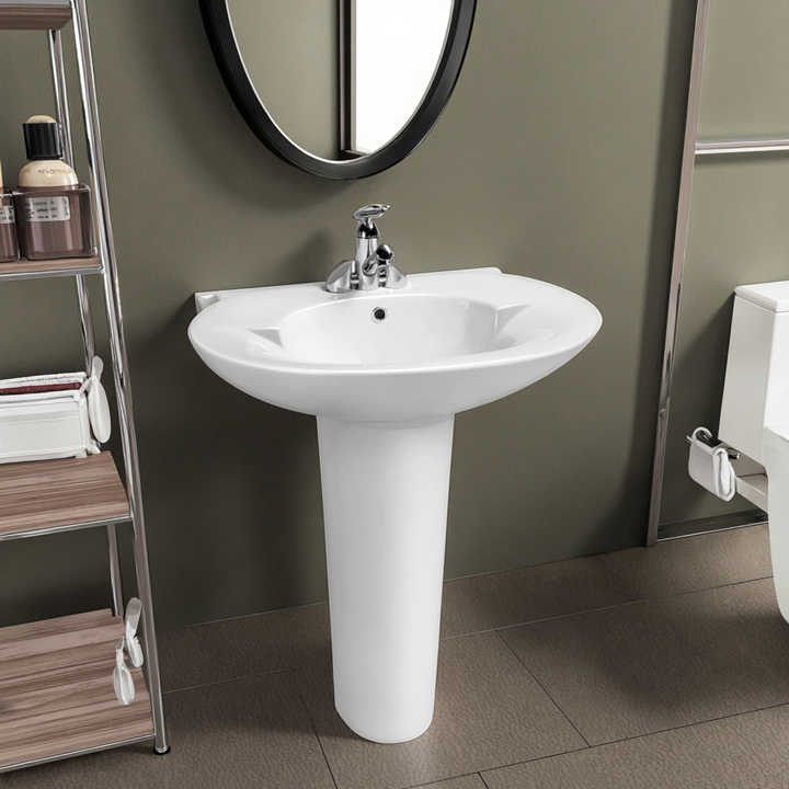 Chậu rửa mặt lavabo chân đế bằng gốm sứ màu trắng bán chạy Chậu rửa mặt gắn sàn Chậu rửa tay phòng tắm có chân đế - Daisan Store