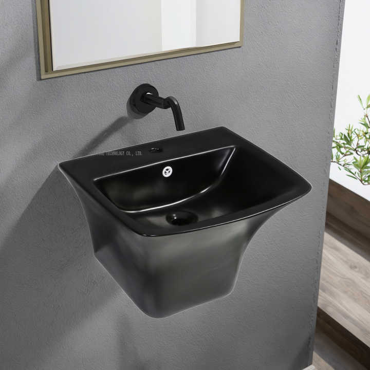 Chậu rửa mặt treo tường bằng sứ bán chạy nhất Chậu rửa mặt nửa chân bằng sứ vệ sinh Chậu rửa mặt treo tường màu đen - Daisan Store