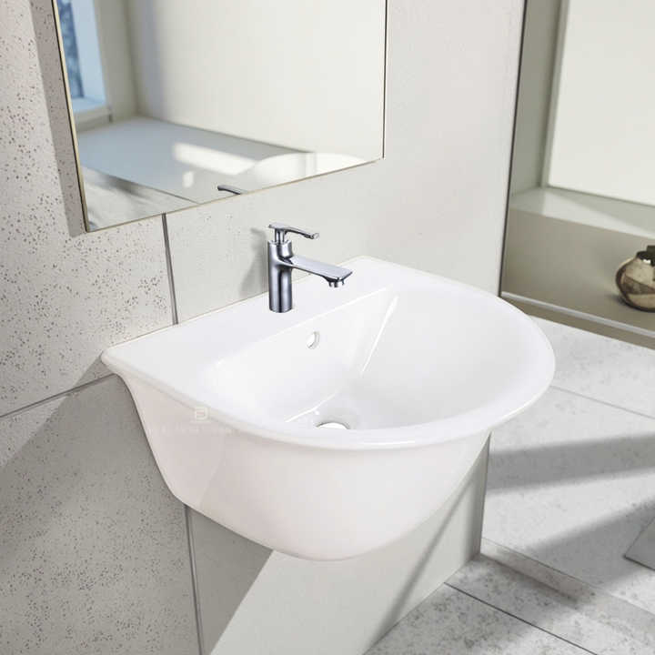 Chậu rửa mặt treo tường bằng sứ trắng hiện đại Lavabo Chậu rửa mặt tròn treo tường - Daisan Store
