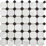 Đá khảm bát giác bằng đá cẩm thạch trắng và đen, thiết kế không đều cho sàn phòng tắm - Daisan Store