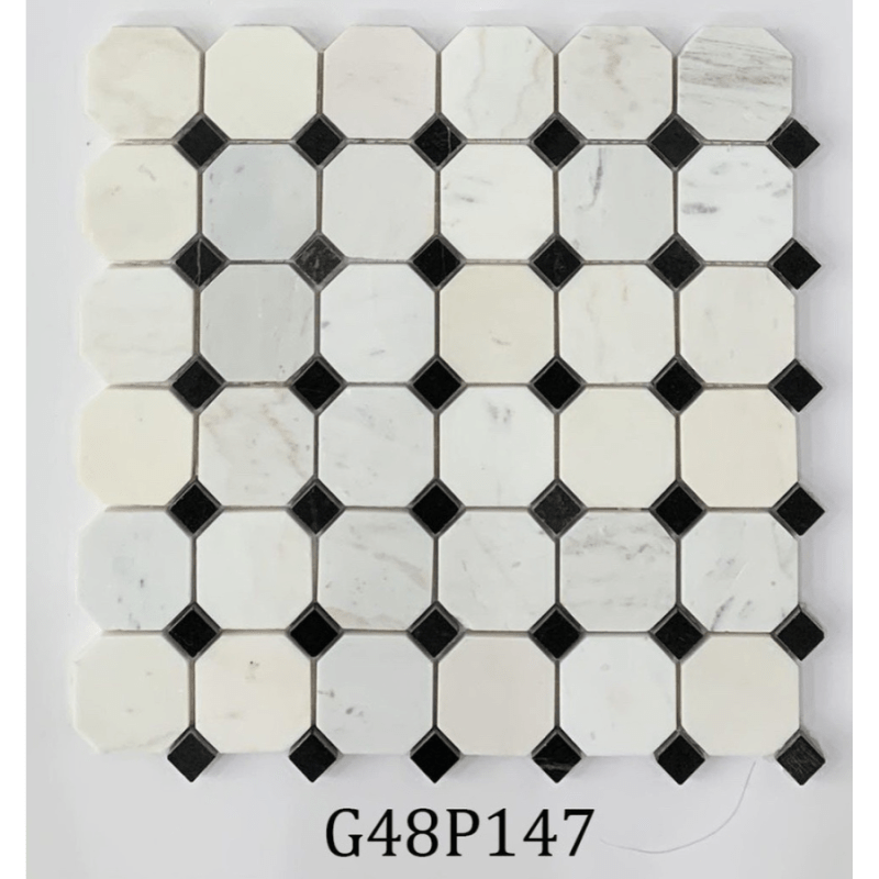 Đá Mosaic cắt góc trắng sữa và đen G48P147 - Daisan Store