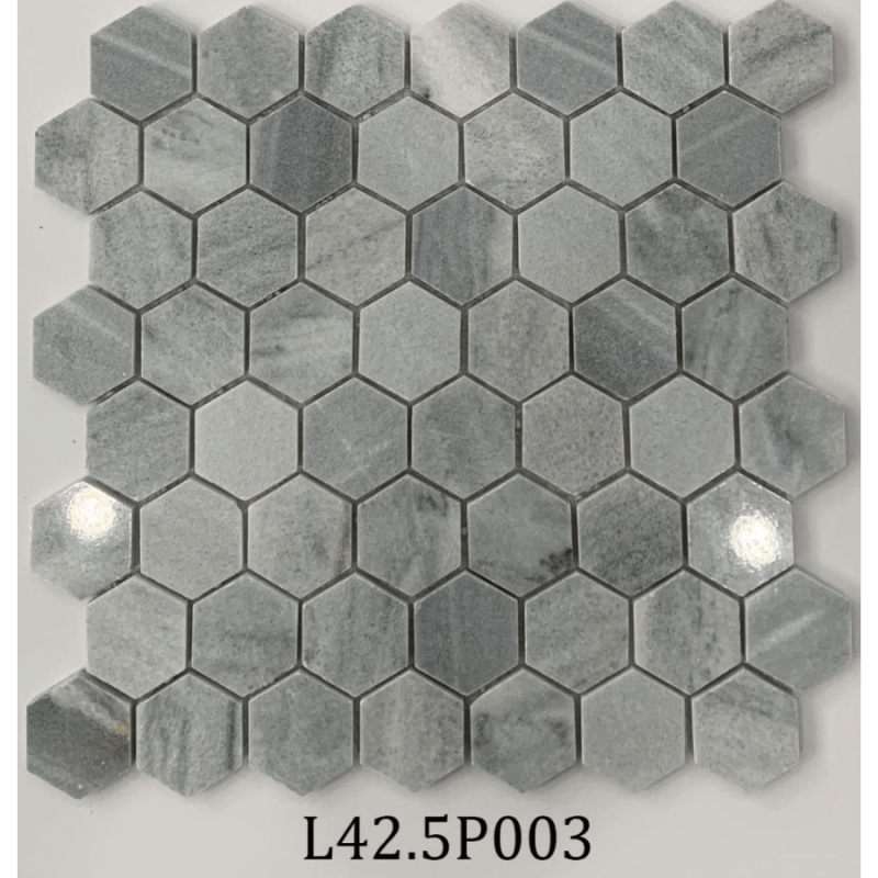 Đá mosaic tự nhiên xám lông chuột chip lục giác bóng L42.5P003 - Daisan Store