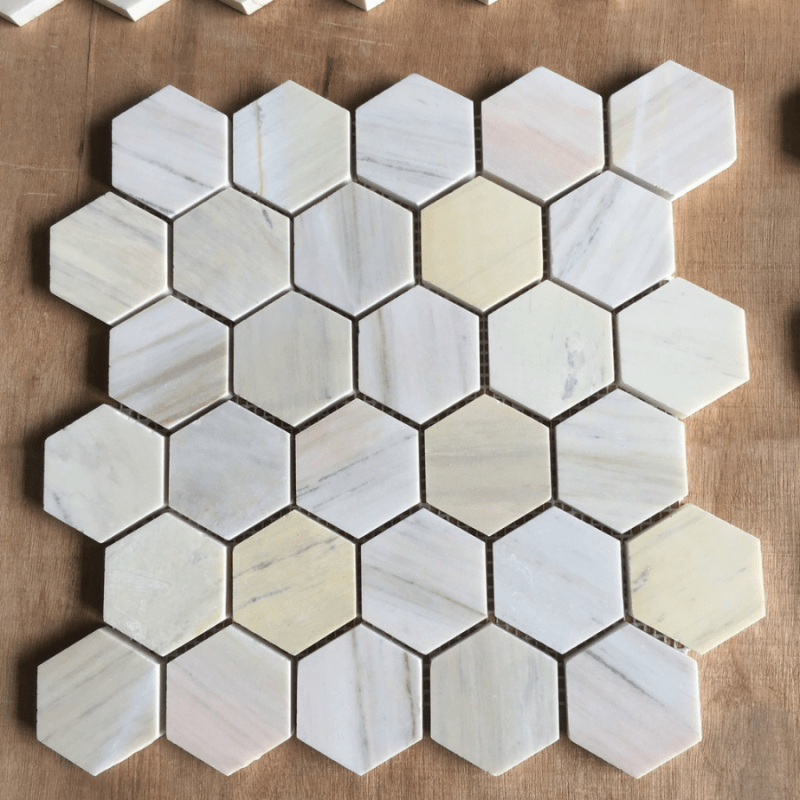 Đá Mosaic vàng chip lục giác bóng L53P002 - Daisan Store