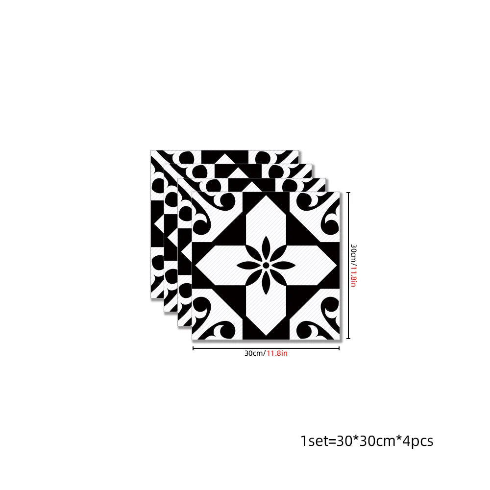 Dán Sàn Gạch Đen Trắng Châu Âu Cổ Điển 3D Chống Thấm - Daisan Store