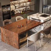 Đảo bếp đá nung kết nâu sẫm, thiết kế pha trộn lấy cảm hứng từ Đôn Hoàng - Daisan Store