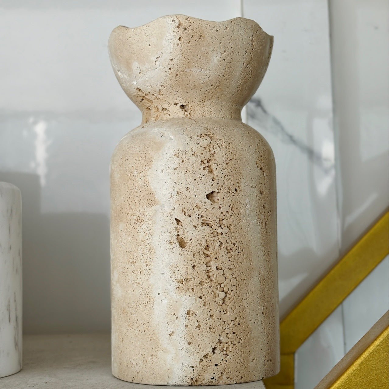 Đèn Nến Travertine Trắng - Đế Cẩm Thạch Bóng - Daisan Store