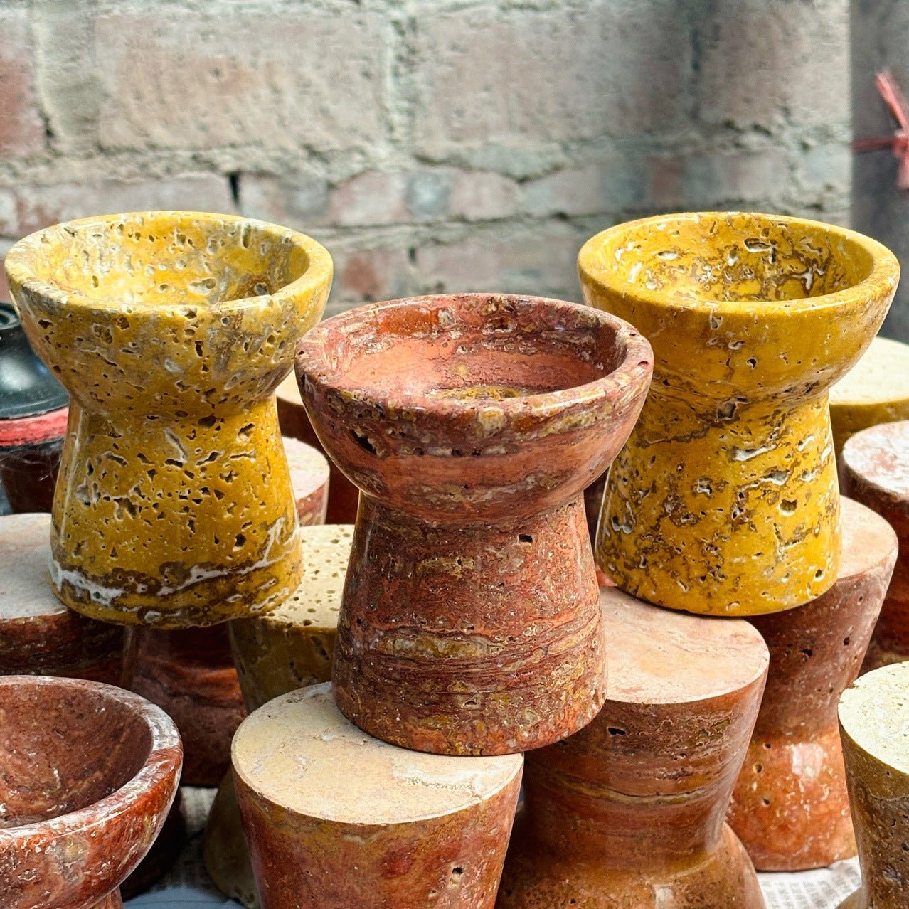 Đèn Nến Travertine Trắng - Đế Cẩm Thạch Bóng - Daisan Store