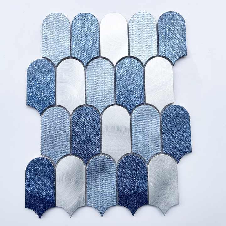 FEA2208 Gạch ốp tường phòng tắm kim loại màu xanh dương hình lông vũ hiện đại, thiết kế đồ họa tùy chỉnh - Daisan Store