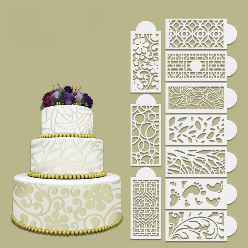 Fondant Cake Mesh Stamps Stencils Embossing for Decorating Tool Plastic Spray Mold Cake Lace Border Painting Wedding Party Decor - Daisan Store