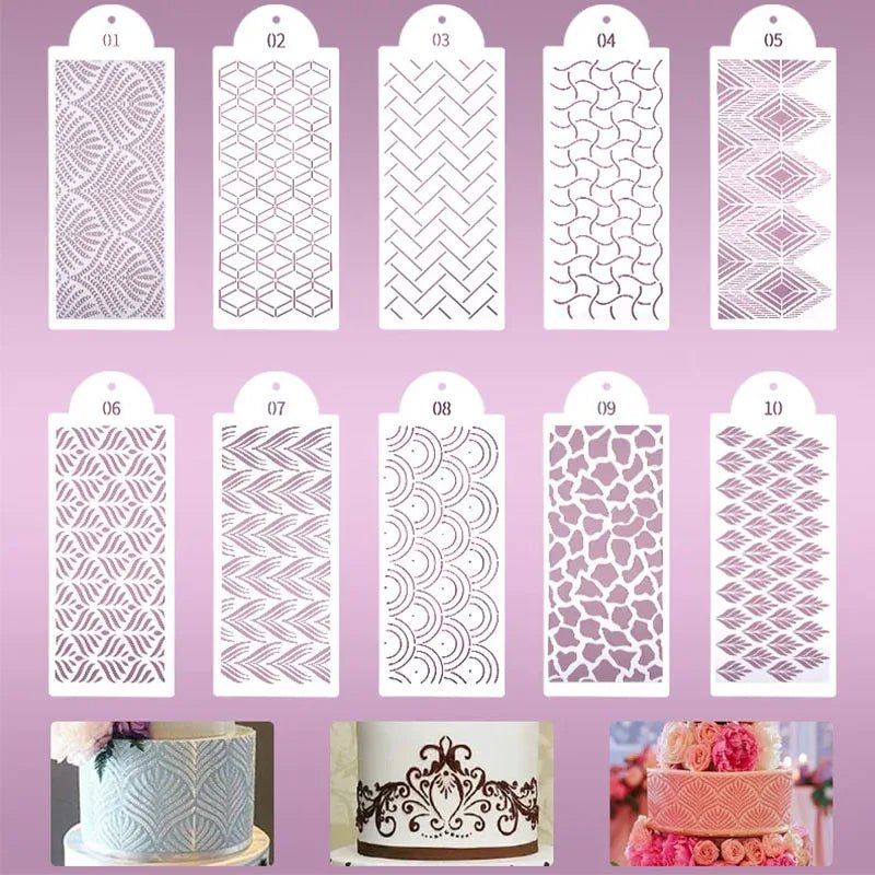 Fondant Cake Mesh Stamps Stencils Embossing for Decorating Tool Plastic Spray Mold Cake Lace Border Painting Wedding Party Decor - Daisan Store