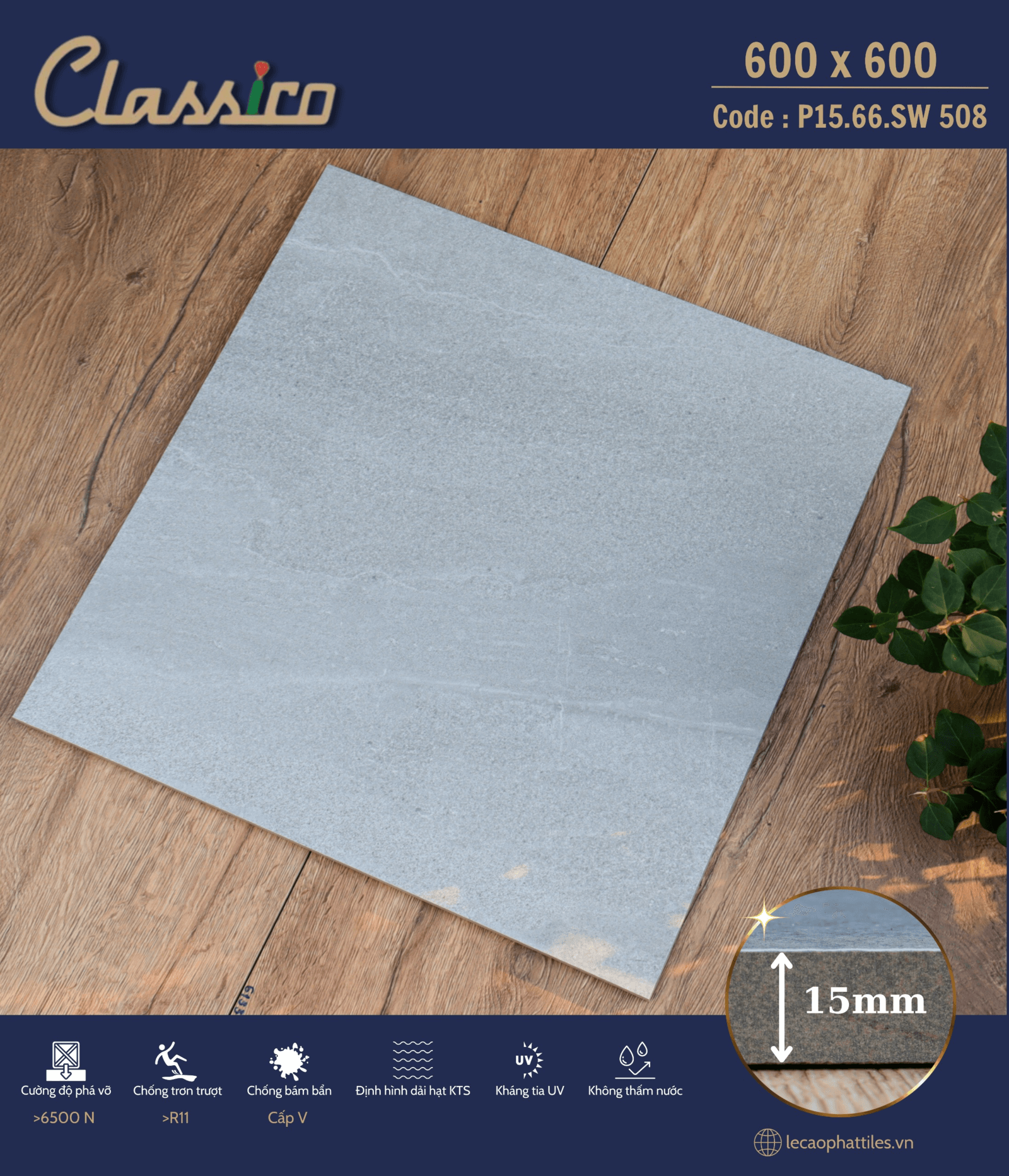 Gạch Apodio CLASSICO P1566SW508 (Mờ) (15mm) - Daisan Store