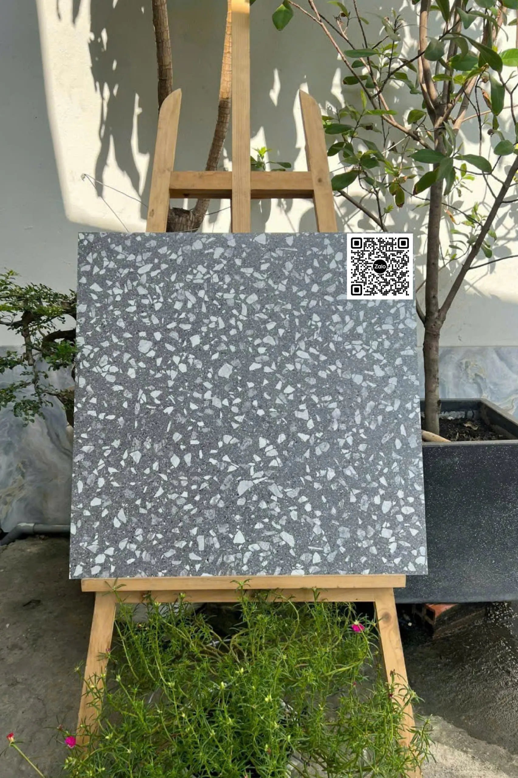 Gạch Đá 60x60 Ốp Lát terrazzo xám đậm