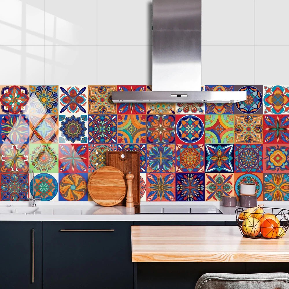 Gạch Dán Trang Trí Mandala Đa Màu Sọc Dán Tường Chống Thấm - Daisan Store