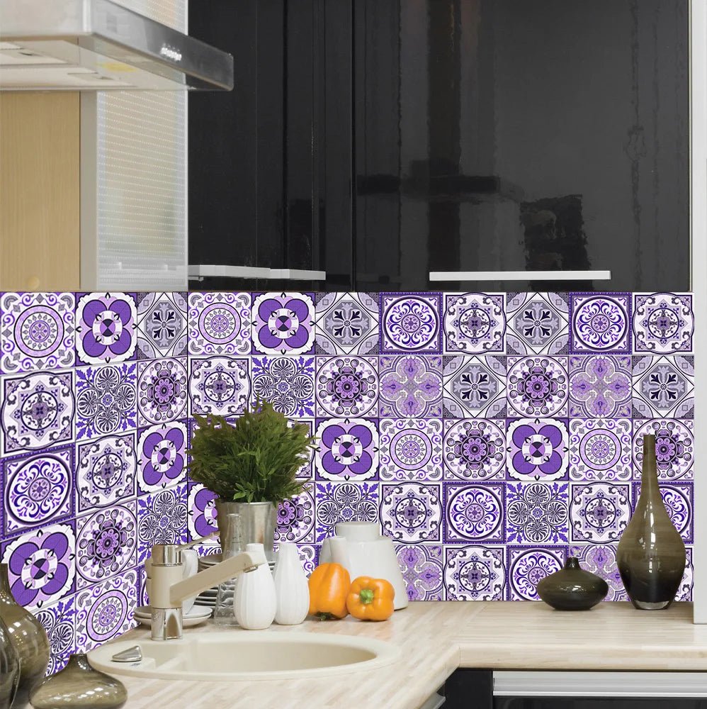 Gạch Dán Tường Sọc Tím Retro Dán Dính Nước Bếp Cầu Thang - Daisan Store