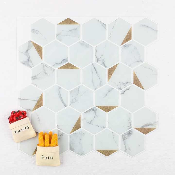 Gạch dán tường tự dính hình lục giác Carrara 1mm, chất liệu PVC - Daisan Store