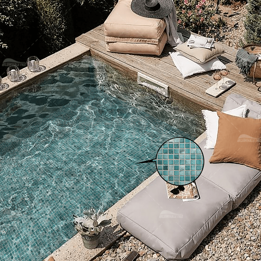 Gạch khảm bể bơi phòng tắm sứ in phun xanh hiện đại Bluwhale 48mmx48mm giá sỉ sản xuất tại Trung Quốc - Daisan Store