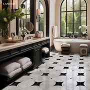 Gạch khảm đá cẩm thạch LANDER STONE họa tiết hoa tia nước dùng cho ốp tường bếp và ốp tường phòng tắm - Daisan Store