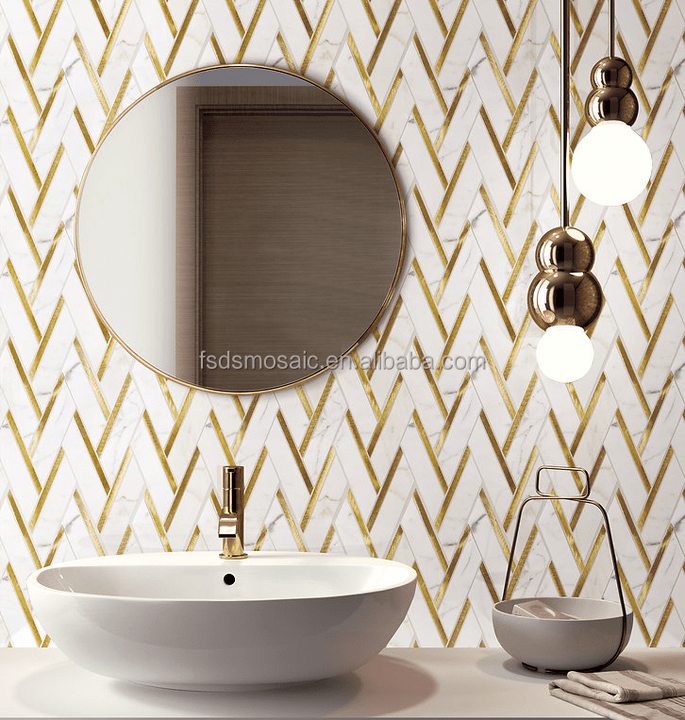 Gạch khảm đá cẩm thạch xương cá Calacatta vàng hiện đại, đá tự nhiên đánh bóng cho tường nội thất phòng tắm, nhà bếp, phòng khách - Daisan Store