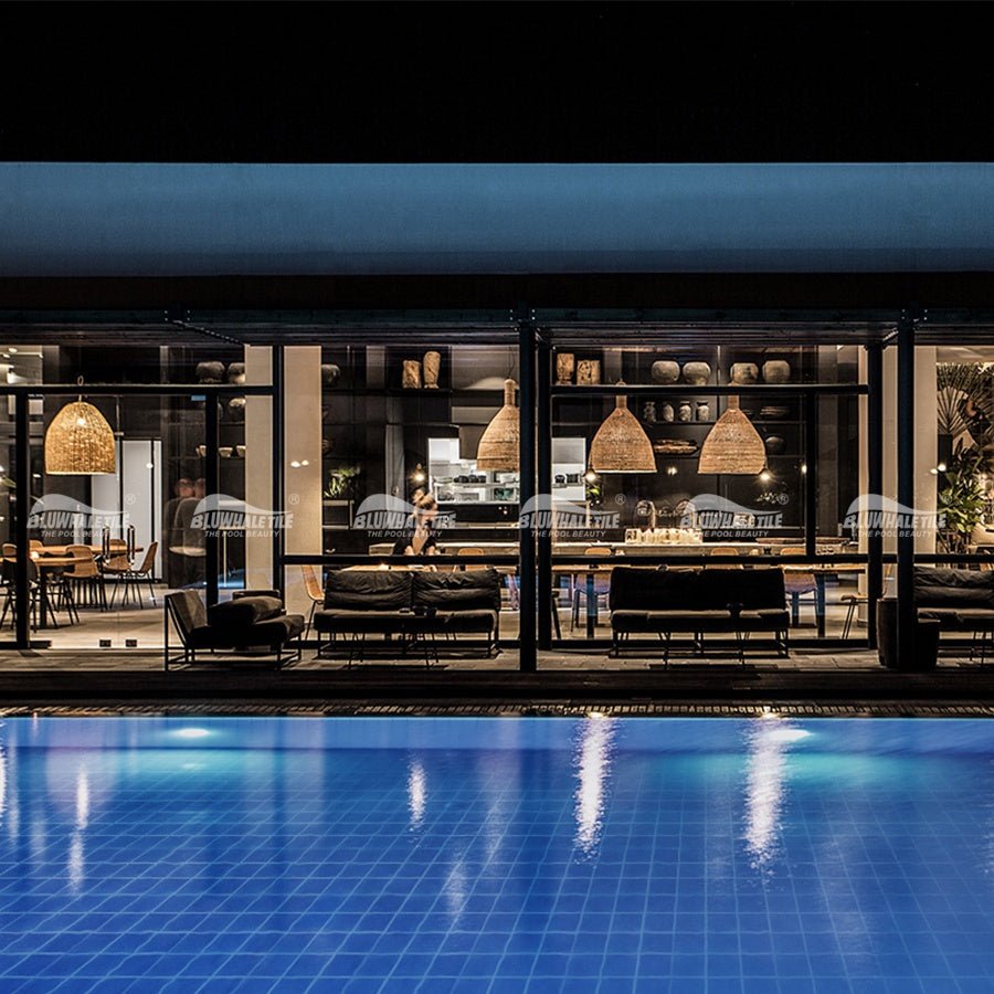 Gạch khảm gốm men màu xanh dương đậm hình vuông 4 inch, chống nứt, 100x100mm, dùng cho bể bơi - Daisan Store