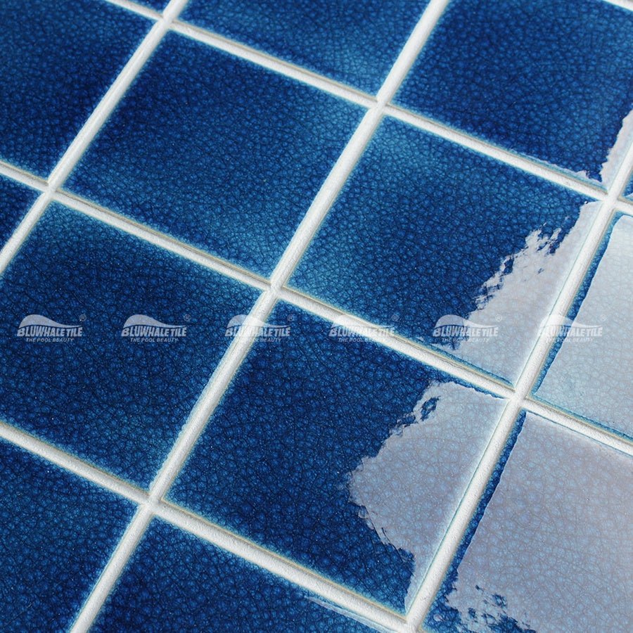 Gạch khảm gốm men màu xanh dương đậm hình vuông 4 inch, chống nứt, 100x100mm, dùng cho bể bơi - Daisan Store