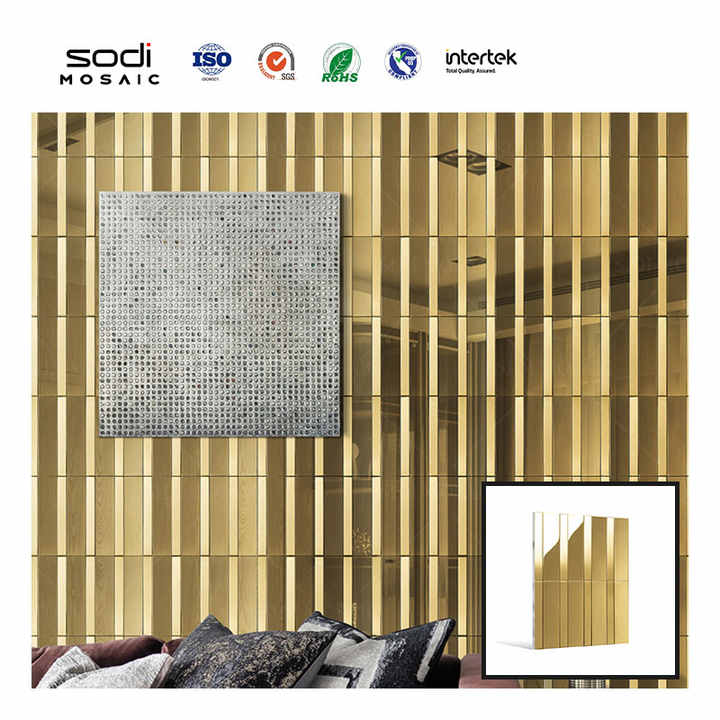 Gạch khảm gương hình chữ nhật bằng thép không gỉ trang trí tường màu vàng xanh xám phòng tắm - Daisan Store