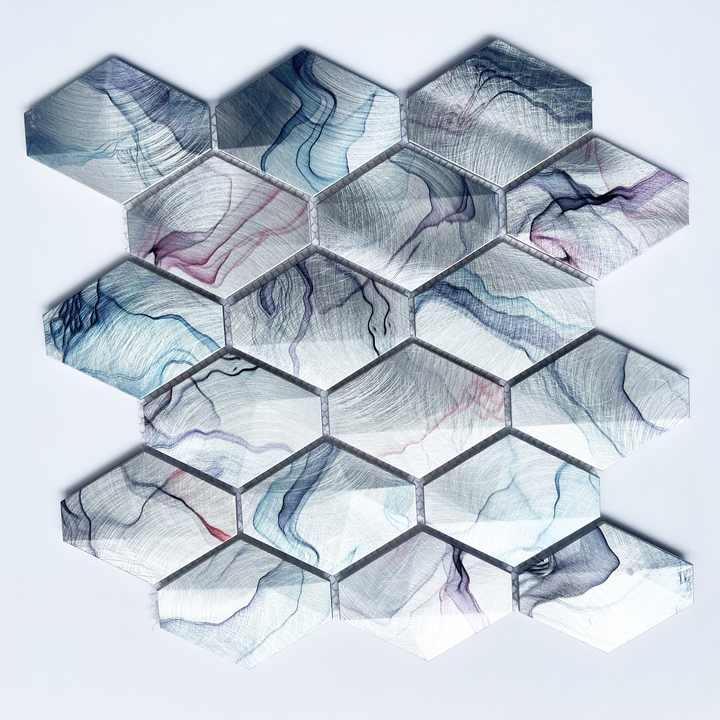 Gạch khảm kim loại hình lục giác 3D dài tùy chỉnh hiện đại năm 2024 dùng để trang trí tường phòng tắm - Daisan Store