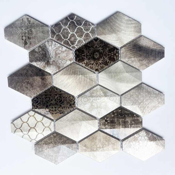 Gạch khảm kim loại hình lục giác 3D dài tùy chỉnh thiết kế mới năm 2024 hiện đại cho trang trí tường phòng tắm nội thất - Daisan Store