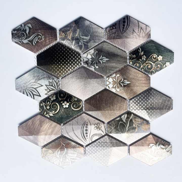 Gạch khảm kim loại hình lục giác dài 3D thiết kế hiện đại tùy chỉnh màu nâu dùng để trang trí tường phòng tắm nội thất - Daisan Store