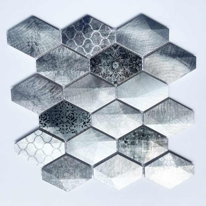 Gạch khảm kim loại hình lục giác dài 3D tùy chỉnh màu xám năm 2024 Trang trí tường phòng tắm nội thất Thiết kế đồ họa tùy chỉnh mới - Daisan Store