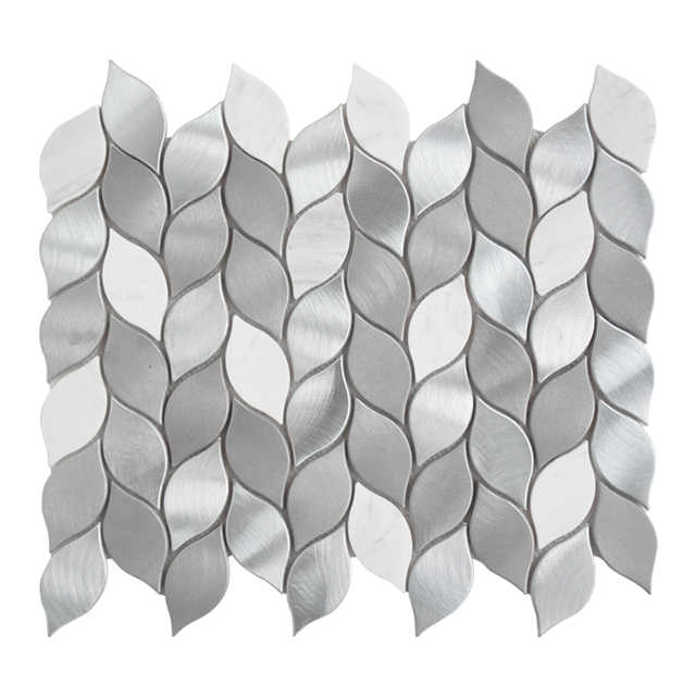 Gạch khảm kim loại thép không gỉ hình lá bạc kết hợp đá cẩm thạch hoàn thiện satin dùng để trang trí tường - Daisan Store