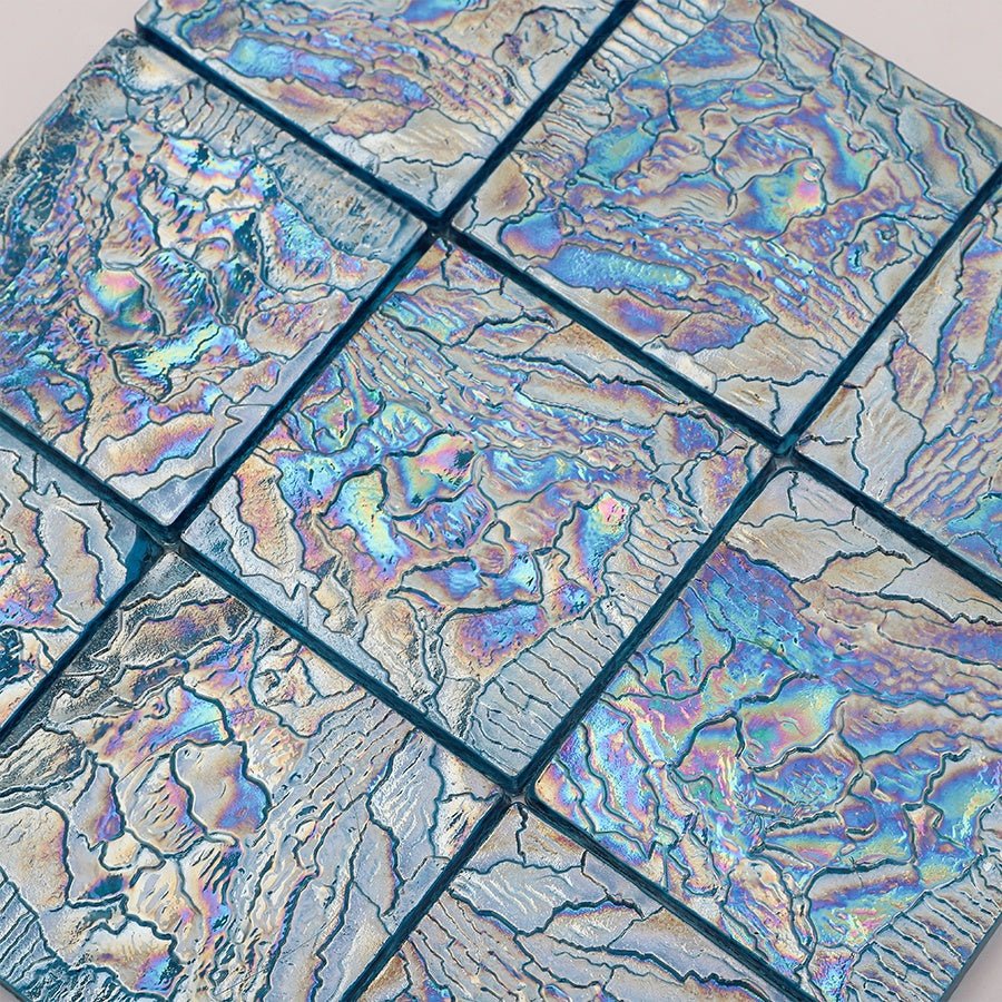 Gạch khảm thủy tinh hồ bơi mặt gợn sóng Bluwhale 97x97mm màu xanh óng ánh - Daisan Store