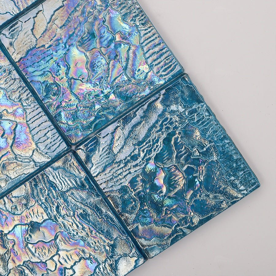 Gạch khảm thủy tinh hồ bơi mặt gợn sóng Bluwhale 97x97mm màu xanh óng ánh - Daisan Store