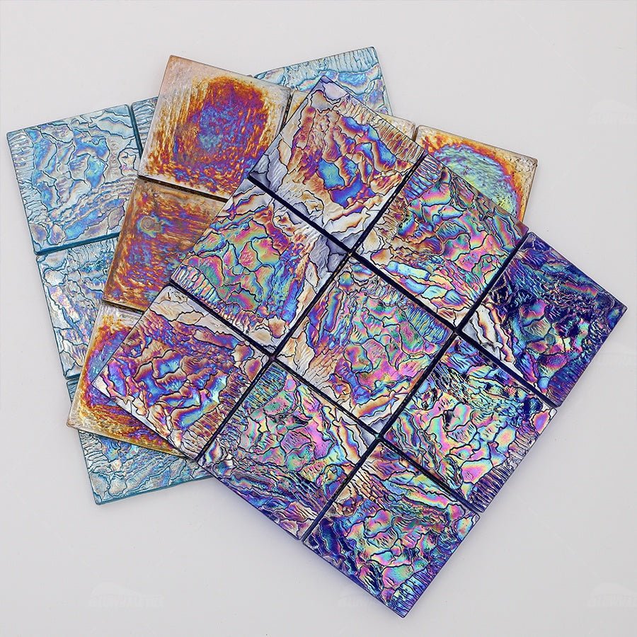 Gạch khảm thủy tinh hồ bơi mặt gợn sóng Bluwhale 97x97mm màu xanh óng ánh - Daisan Store