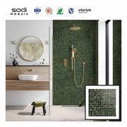 Gạch khảm thủy tinh màu xanh lá cây đậm pha trộn tinh khiết hình vuông hiện đại 327x327 dùng để trang trí gạch hồ bơi chung cư Mozaik - Daisan Store