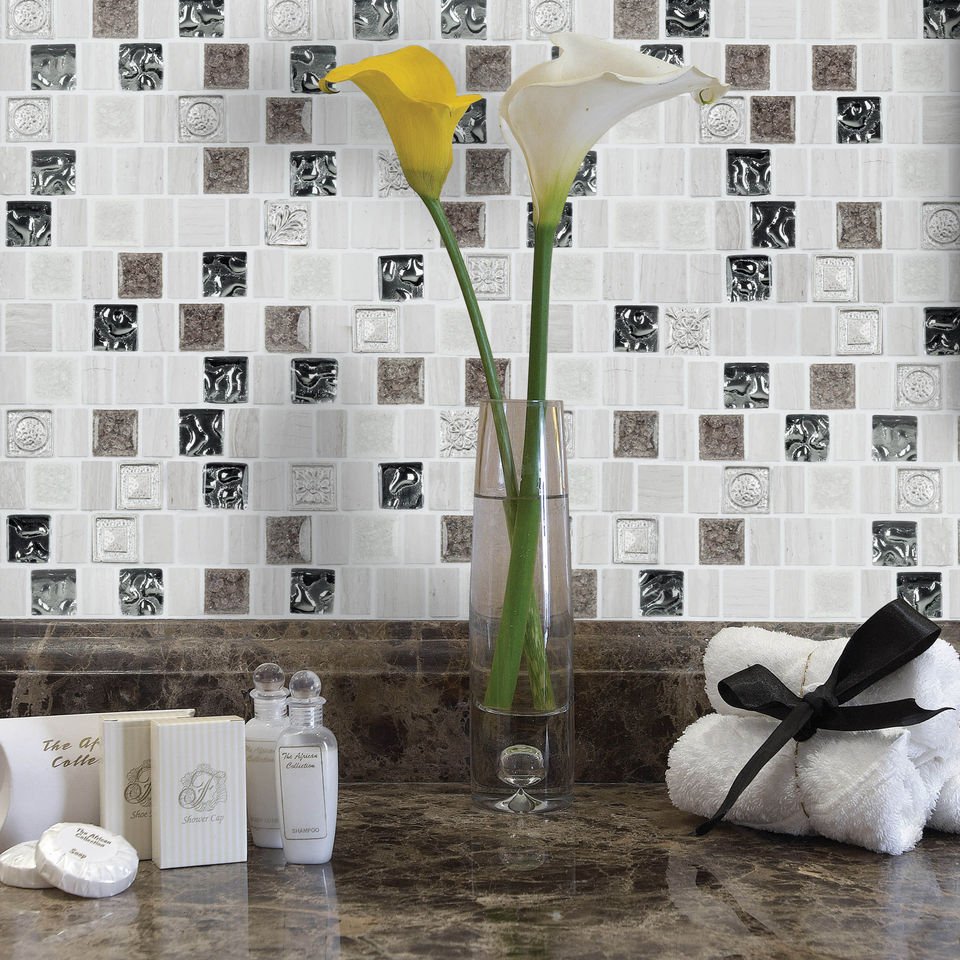 Gạch khảm thủy tinh pha pha lê & nhựa mài bóng 15/23x23x8mm phổ biến - Daisan Store