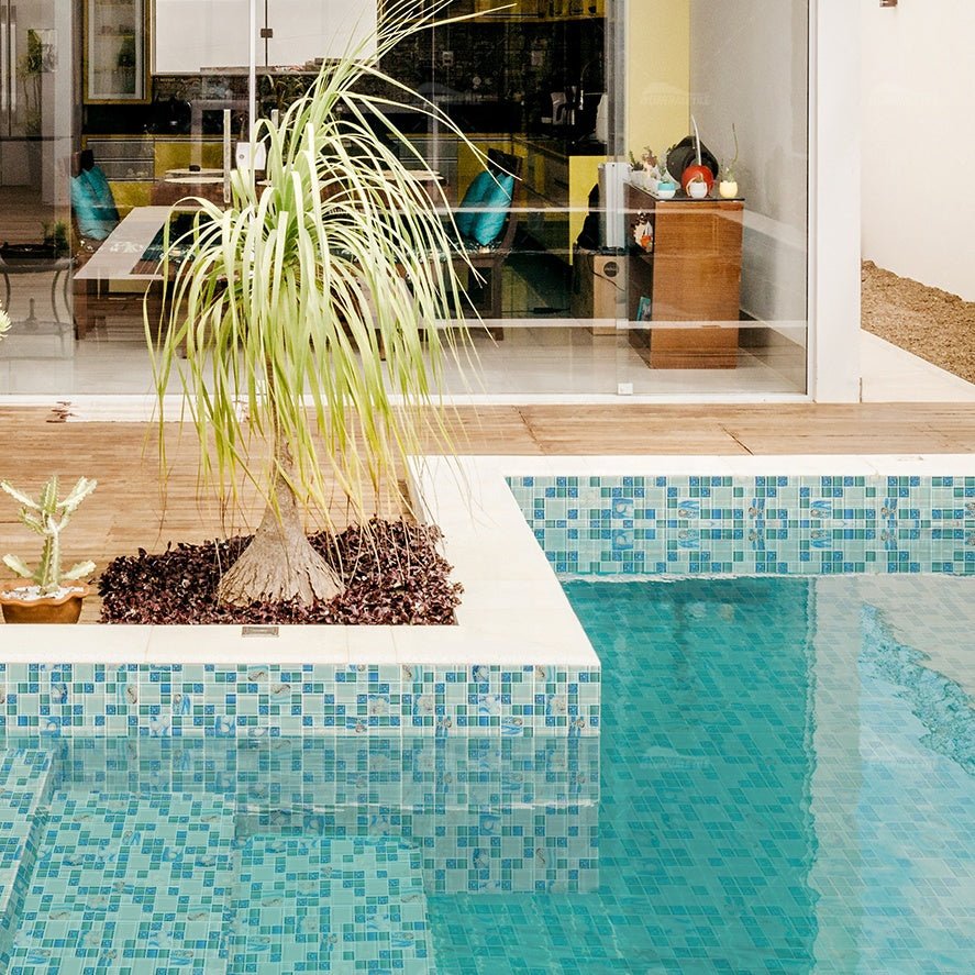 Gạch khảm xanh hình vuông bán buôn, vỏ sò, nhựa pha lê - Daisan Store