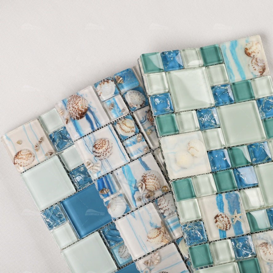 Gạch khảm xanh hình vuông bán buôn, vỏ sò, nhựa pha lê - Daisan Store