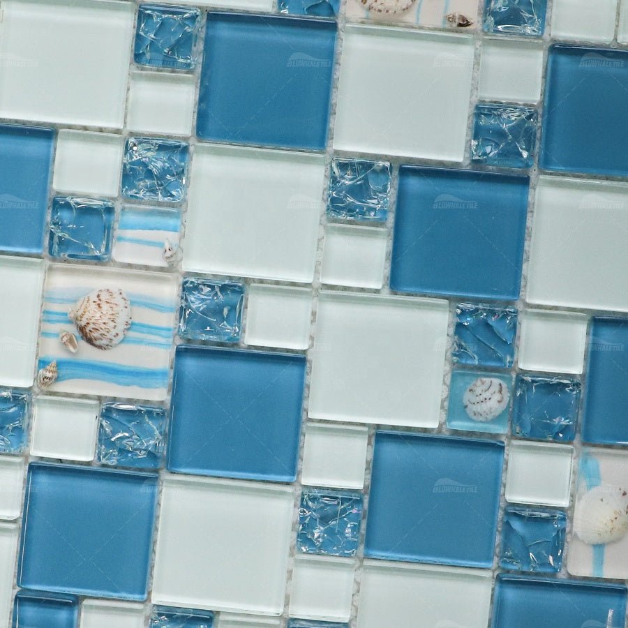 Gạch khảm xanh hình vuông bán buôn, vỏ sò, nhựa pha lê - Daisan Store