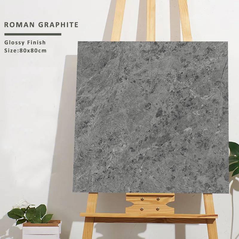 Gạch khổ lớn cao cấp nhập khẩu Ấn Độ men bóng KT 800x800mm Roman Graphite - Daisan Store
