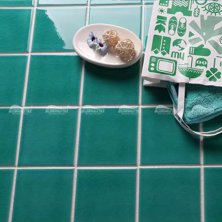 Gạch lát nền mảnh ghép gốm sứ màu xanh lục nứt kiểu dáng hiện đại - Daisan Store