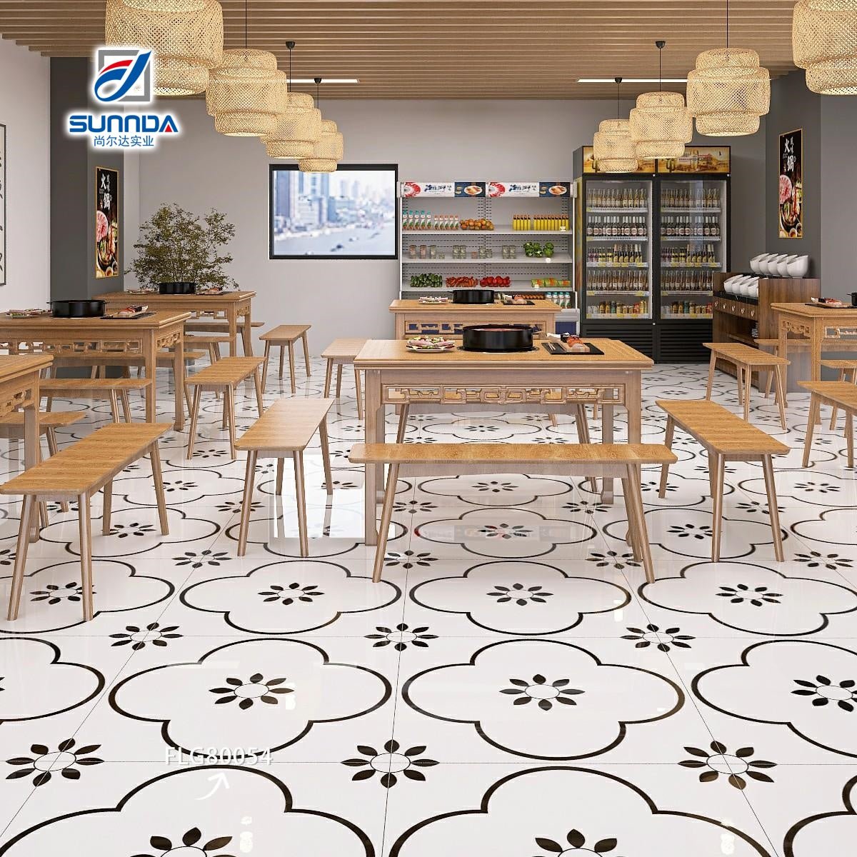 Gạch lát nền và ốp tường xương sứ đồng chất 600x600mm men mờ họa tiết hoa phong cách mộc mạc dùng cho phòng khách - Daisan Store