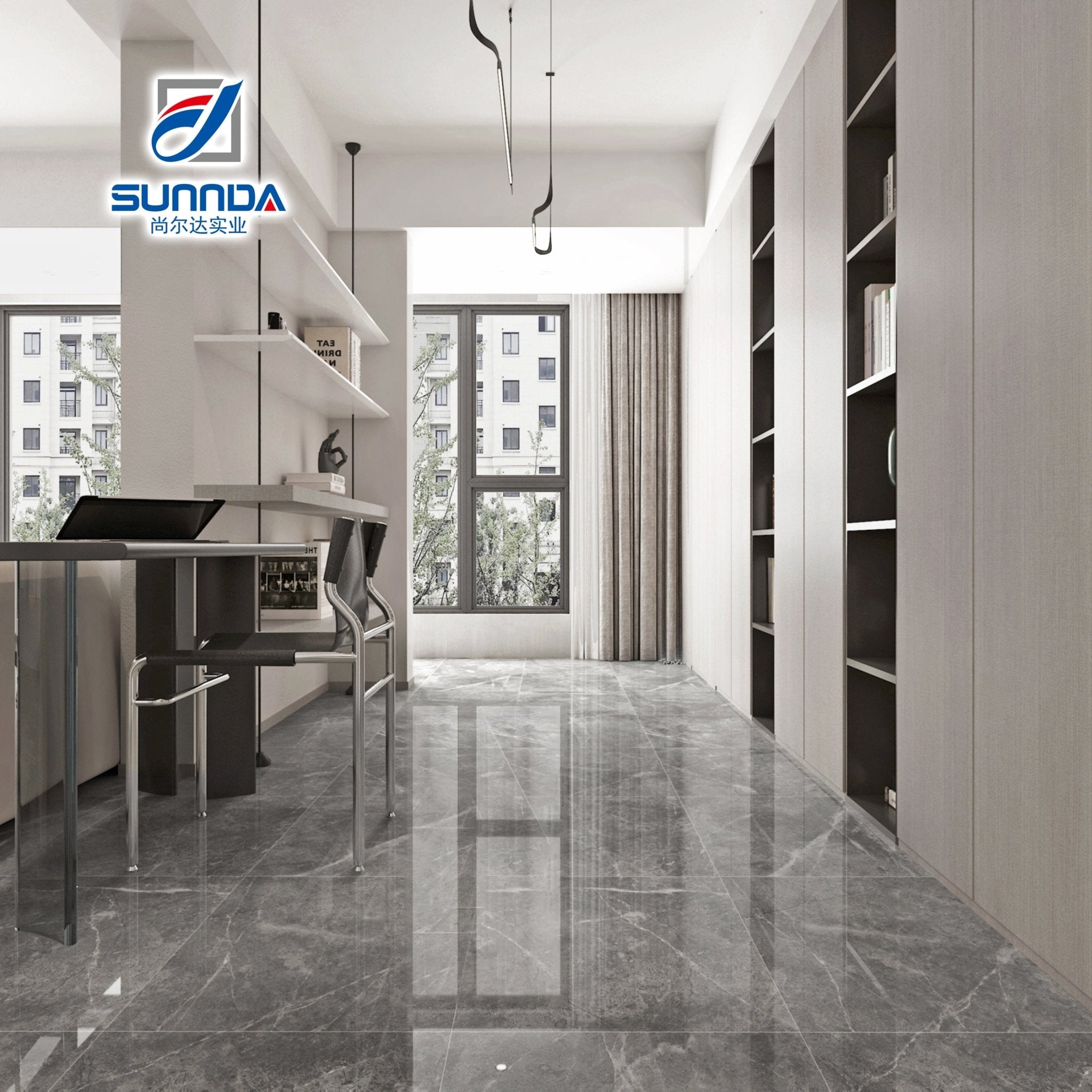 Gạch lát sàn 24x24 men bóng kính vân đá cẩm thạch sáng - Daisan Store