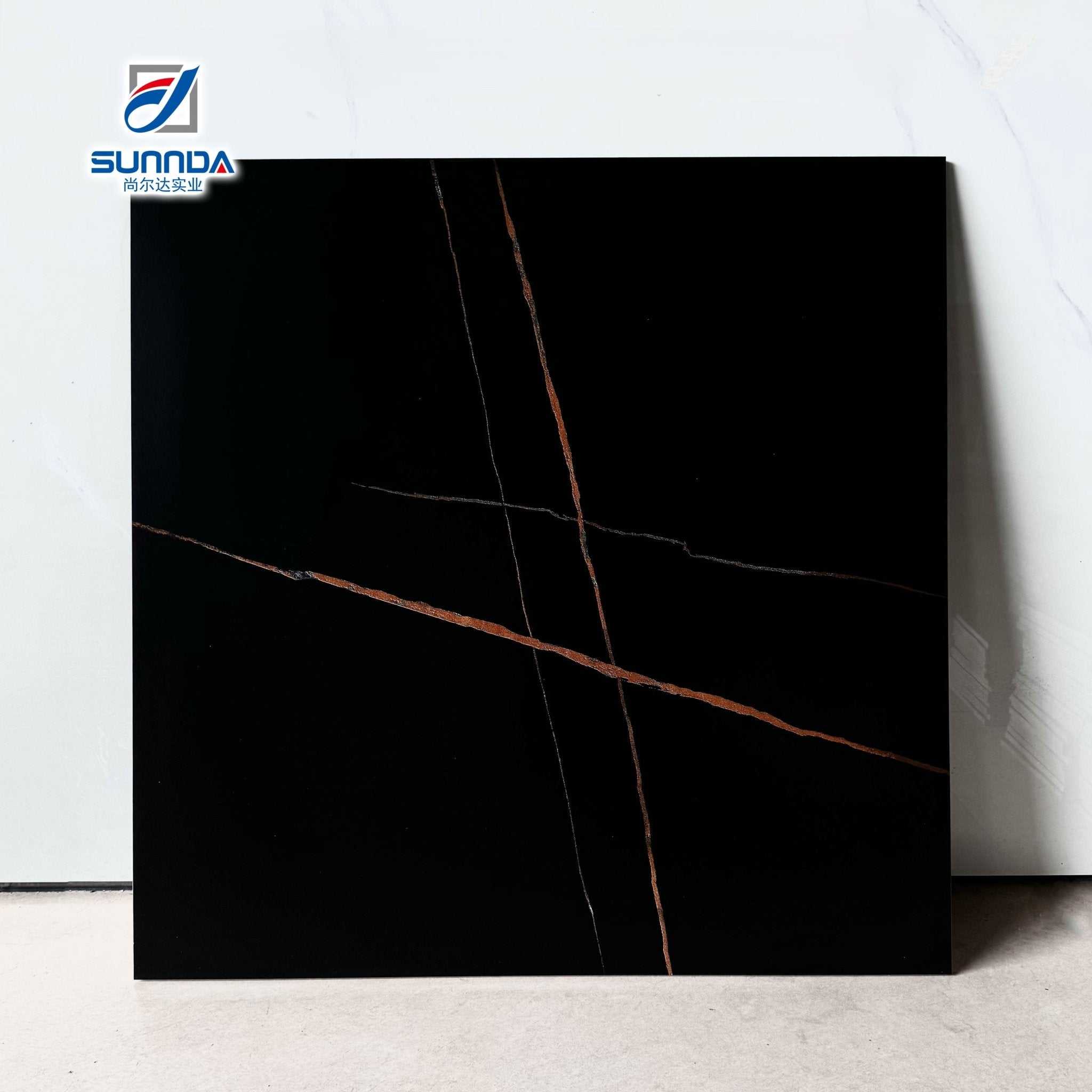 Gạch lát sàn màu đen mờ với đường kẻ vàng, thiết kế đá cẩm thạch Rustic chống trơn - Daisan Store