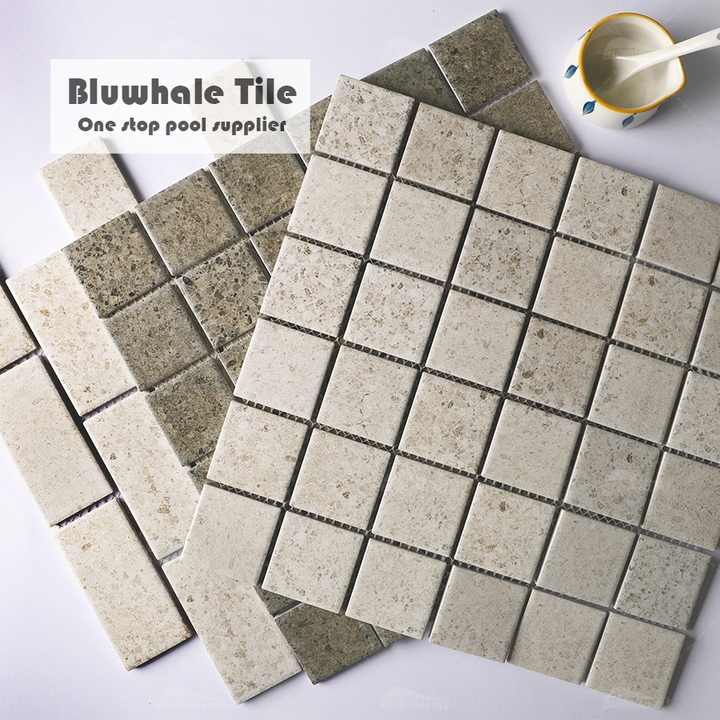 Gạch men sứ in phun chống trơn giá sỉ nhà máy Bluwhale, gạch ốp hồ bơi Foshan - Daisan Store