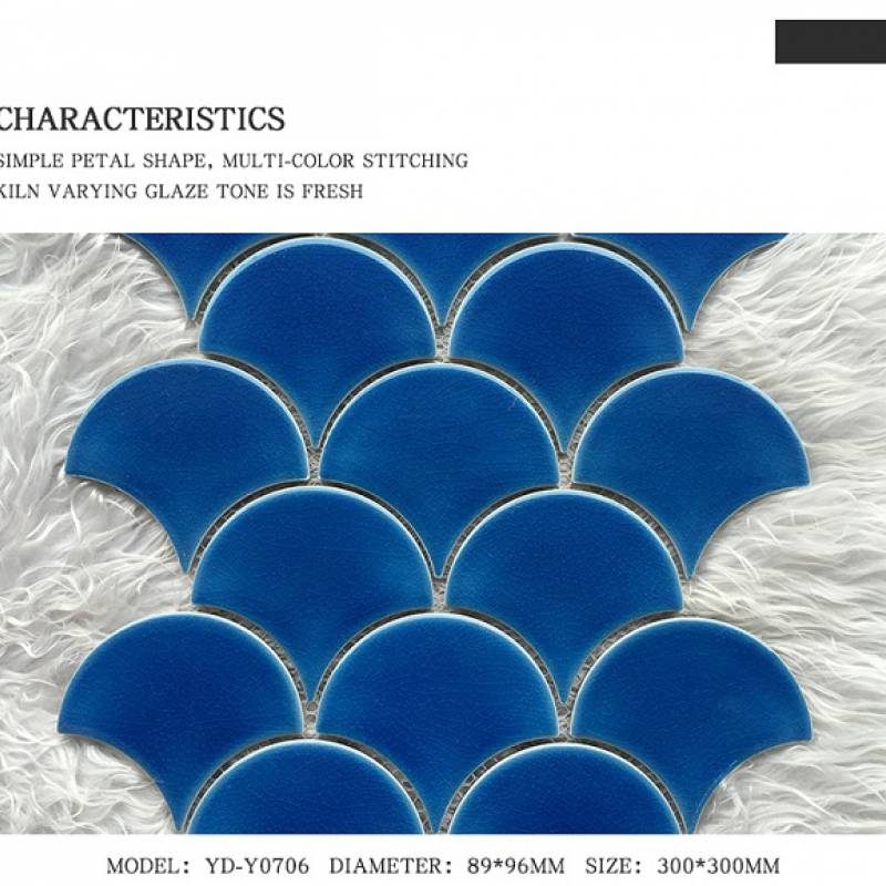 Gạch mosaic gốm hình vảy cá 300x300mm màu xanh dương - Daisan Store