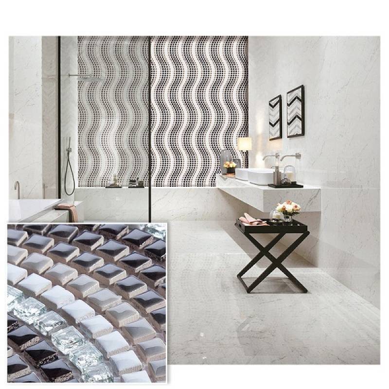 Gạch mosaic gốm mix thủy tinh trang trí phòng tắm 308x297mm 12S03 màu đen - Daisan Store